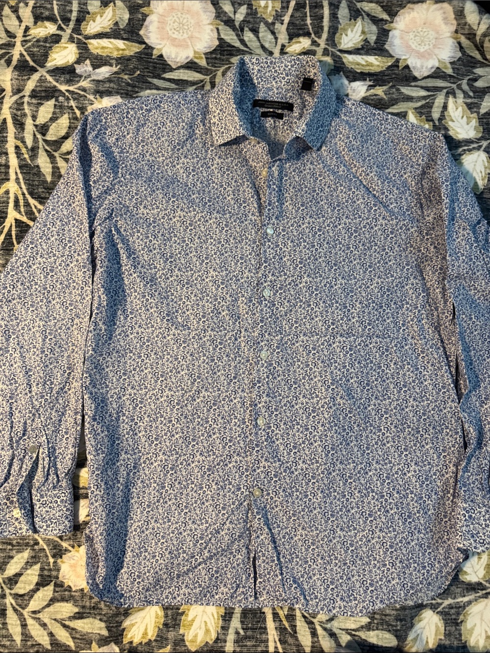 John Varvatos Light Blue Micro Floral Button-Down Shirt